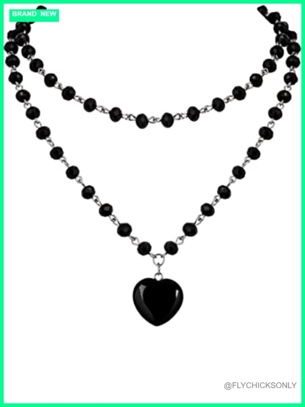 Sacina Goth Y2k Layered Necklace Zinc Alloy Black Onyx Heart Choker